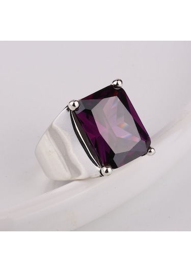Fkgümüş 925 Ayar Gümüş Ametist Taşlı Sade Erkek Yüzük Silver