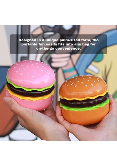 Kosona Usb Şarjlı 360 Ayarabilir Mini El Venti, Güzellik Aynalı Ve Taşınabilir, Hamburger Desenli Mavi Rüzgar, Yaz İçin Pratik - Pembe