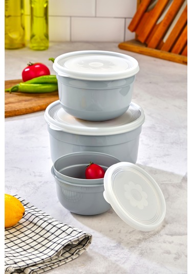 3'lü Hava Geçirmez Saklama Kabı - Gri Gri