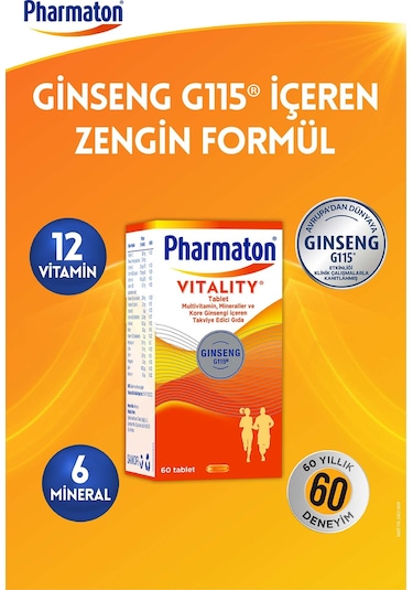 Pharmaton Vitality Ginseng G115 Multivitamin ve Mineraller 60 Tablet