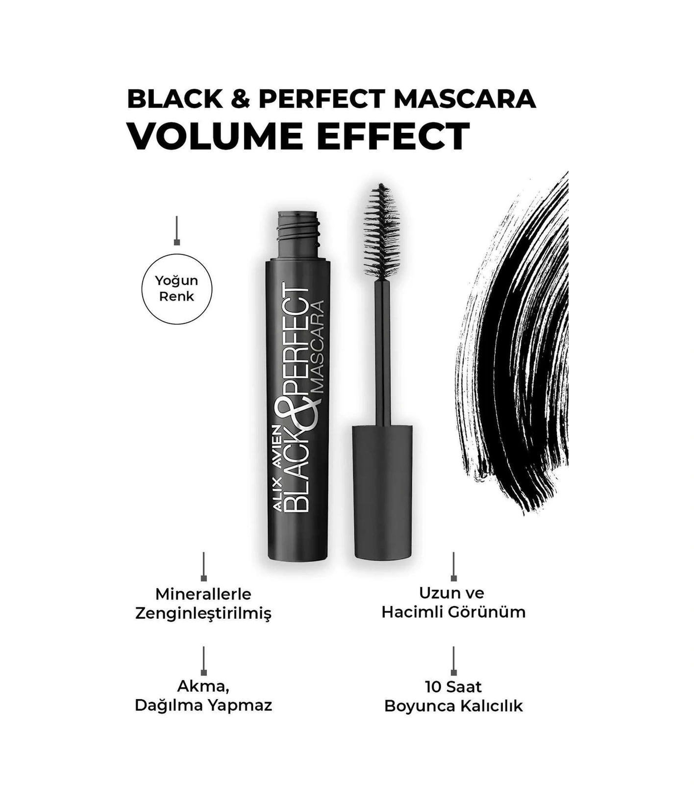 Alix Avien Uzun Süre Kalıcı Dolgunlaştırıcı Hacim Veren Topaklanmayan Suya Dayanıklı Siyah Göz Makyaj Seti