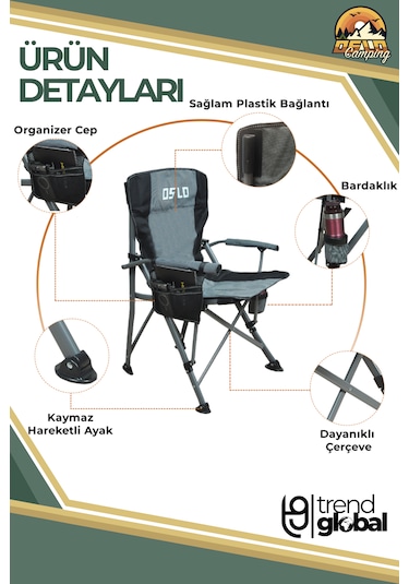 Oslo Lüks Katlanabilir Kamp Sandalyesi Gri