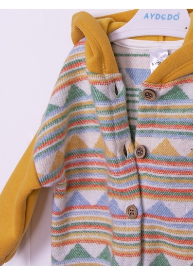 Aydodo Hardal Etnik Desen Kapşonlu Bebe Tulum Hardal