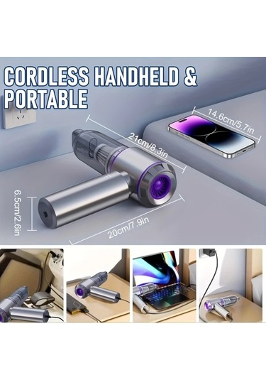 Honeybeeshop Gri Çift Amaçlı Yüksek Güçlü Kablosuz Elektrikli Süpürge Usb Şarjlı Mini Ev Ve Otomotiv Vakum Temizleyici Evcil Hayvan Tüyü İçin