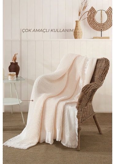 Elart Ruffle Pike Çift Kişilik 220x240 Cm Krem Krem
