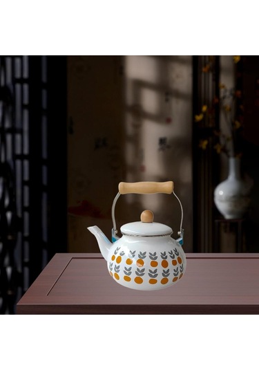 Emaye Çaydanlık Porselen Emayel Tikek 2.5l Sağlam Isıya Dayanıklı Vintage Çiçek Emaye Tenceresi Mutfak Dekoru Evi Altın - Çelik