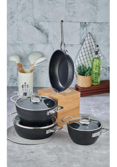 Cooker 7 Parça 4 Mm Özel Titanium Serisi Kapaklı Granit Tencere Seti-silver Diğer