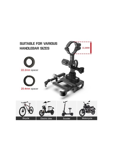 Gub Alüminyum Bisiklet Telefon Tutucu 360 Derece Dönen Siyah