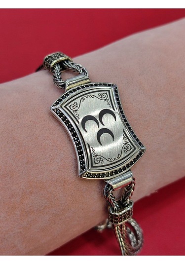 Modagümüşevi 925 Ayar Gümüş Üç Hilalli El Yapımı Hasır Bileklik, Üç Hilal Erkek Bileklik