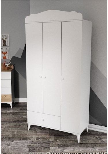 Baby Darling Sansa 3 Kapaklı Dolap Beyaz Beyaz