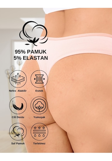 Alya Underwear Kadın Bato Tanga Pamuklu Külot, Büyük Beden String, 5'li Paket- 2 Siyah, 1 Beyaz, 2 Ten P15
