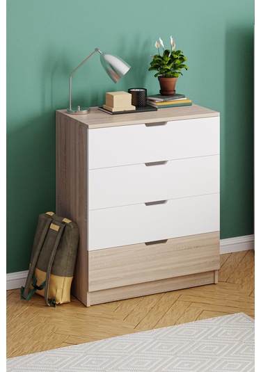 Lento 4 Çekmeceli Şifonyer Yatak Odası Bebek Odası Beyaz Meşe Beyaz Meşe