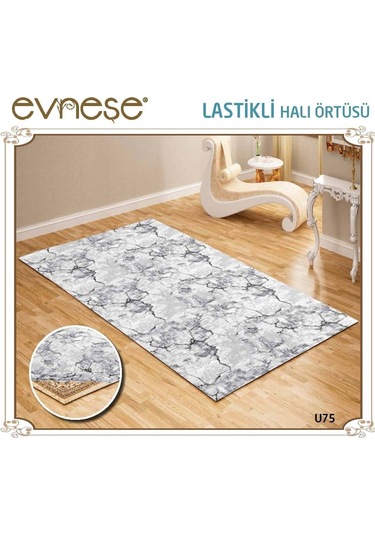 Evneşe 4m2 Lastikli Halı Örtüsü Desenli U75 Gri