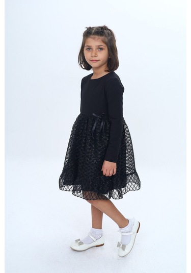 Toontoy Kız Çocuk Fırfırlı Tüllü Elbise Siyah
