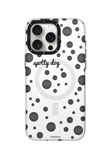 iPhone 14 Pro Uyumlu Kılıf Magsafe Özellikli Polka Dot Desenli Youngkit Spots Serisi Kapak Pembe