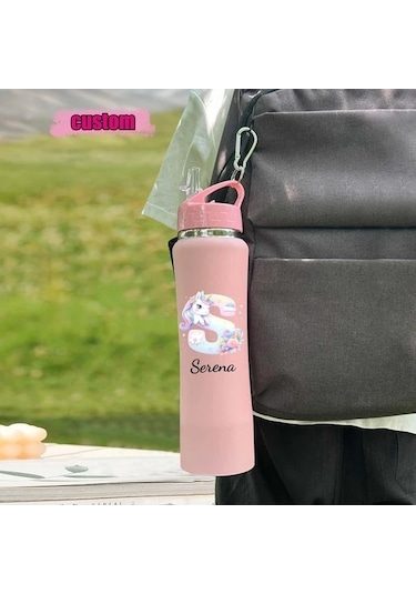 Trendooze Sunshine022 25oz Unicorn Vakum Termos, Kişiselleştirilebilir Uv Baskılı Tasarım, Özel İsimli Matara, Okul-dış Mekan Beyaz