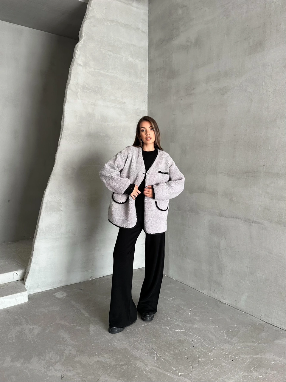 Gri Oakland Şerit Detaylı Bürümcük Ceket Gri