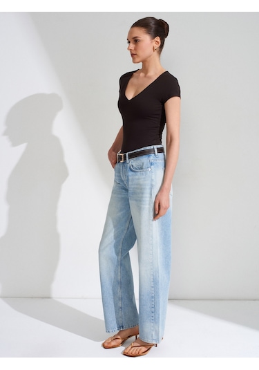Dilvin 32840 V Yaka Basic T-shirt-koyu Kahve