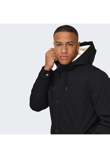 Only&sons Alexander Life Erkek Siyah Kapüşonlu Mont Siyah