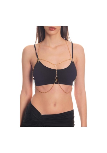 Kadın Altın Renk Lak Kaplama Yuvarlak Parçalı Ayarlanabilir Vücut Zinciri, Vücut Kolyesi Altın