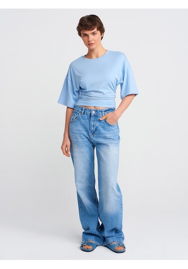 Dilvin 71791 Açık Renk Wideleg Denim Pantolon-mavi Mavi
