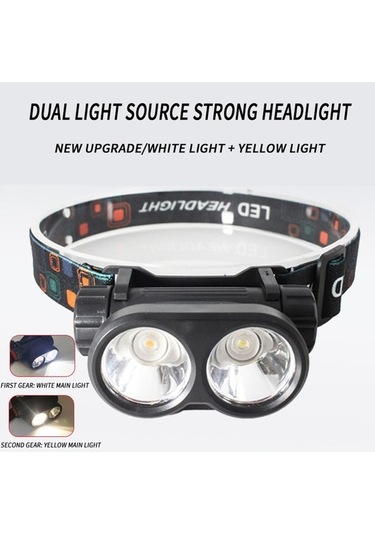 Ulzyvf Yürüyüş Yeni Siyah Lambası Lambası Kaynağı Kamp Işık Güçlü Gece Gece Farları Far Far Çift Çalışma Çalışma Açık Açık Ri Siyah