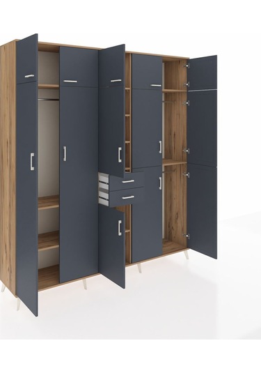 Hyperion Dolap 10 Raflı 2 Çekmeceli 3 Askılı 220x44x243 Çam-antrasit/antrasit Antrasıt/antrasıt