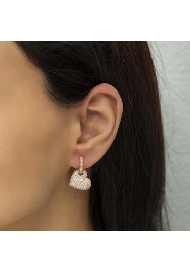 Gümüş Rose Halka Kalp Küpe 14 MM Gümüş