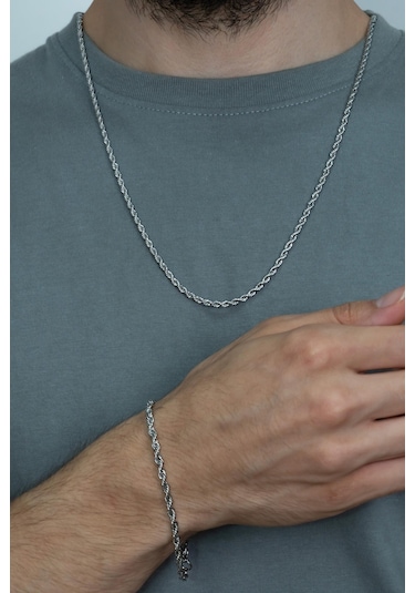 Burgu Halat Erkek Çelik Zincir Kolye Bileklik Seçenekli B028 Beyaz