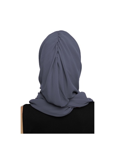 Şallı Takmatik Taşlı Koyu Gri Hazır Türban Tesettür Bone Namaz Örtüsü Koyu Gri