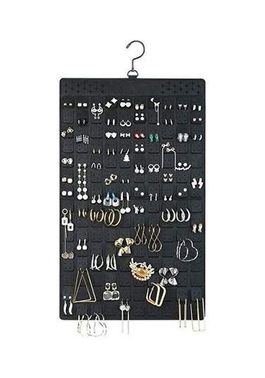 Kangvka Felt Materyal Kapaklı Çift Taraflı Mücevher Organizer - Duvar Takılı Kolye, Bilezik, Küpe Ve Yüzük Saklama Kutusu Siyah