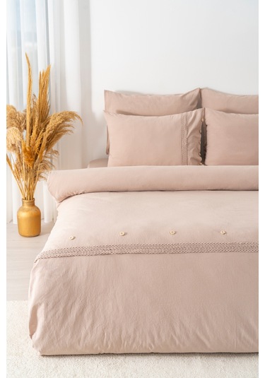 Grace Cappuccino Güpürlü Çift Kişilik %100 Pamuklu Nevresim Seti - 6 Parça Çeyiz Seti Cappuccino