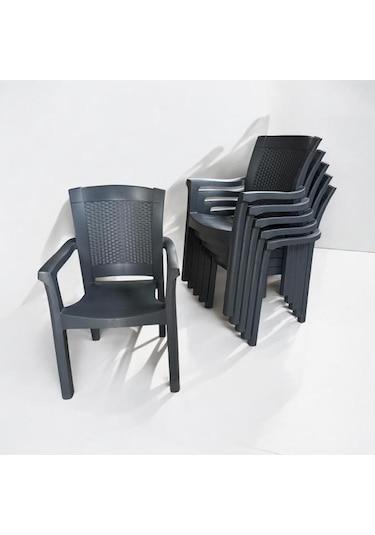 6 Adet Napoli Kalın Bacaklı Kollu Sandalye Koltuk Antrasit Antrasit