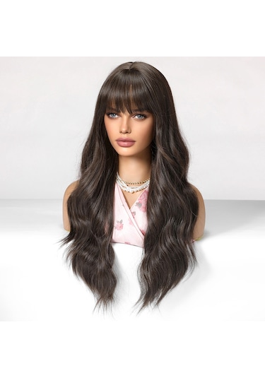 Moveevo Doğal Görünümlü Kabarık Saç Peruk Kadın Peruk Uzun Saç Perukları Siyah Kahverengi Doğal Patlamalar Yüksek Üst Uzun