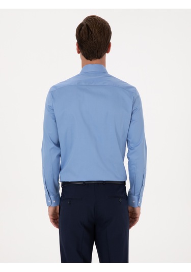 Cacharel Koyu Mavi Slim Fit %100 Pamuk Klasik Gömlek