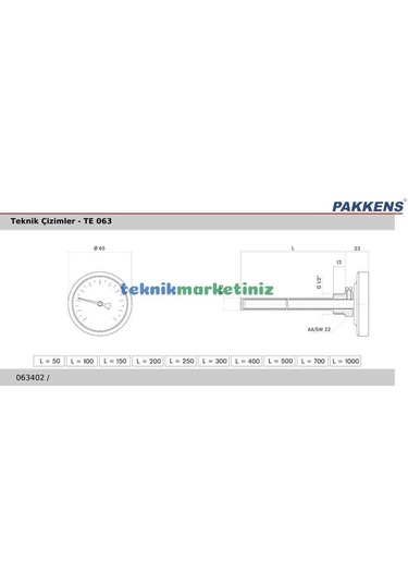 63 MM -30/+60 Derecec 5 Cm Arkadan Çıkışlı Bi-metal Termometre Pakkens