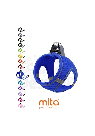 Mita Air Mesh Kedi Köpek Göğüs Tasması Çift Reflektörlü, Terletmeyen Mavi