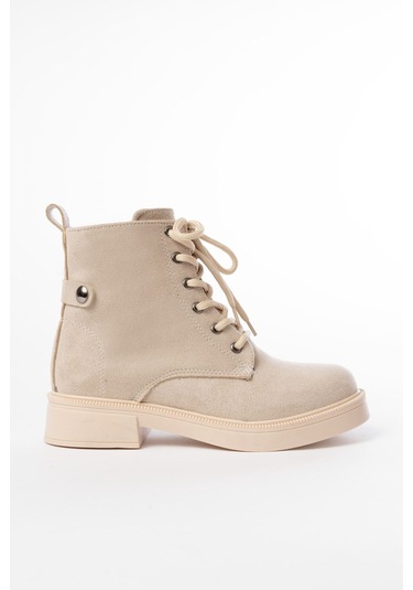 02-2003 Bej Süet Bağcıklı Fermuarlı Günlük Kadın Bot Bej