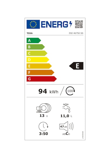 Teka DSI 46750 SS 7 Programlı 13 Kişilik Yarı Ankastre Bulaşık Makinesi