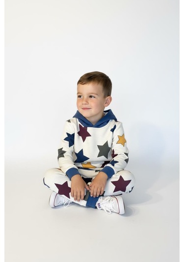 Yıldız Baskılı Kapşonlu 2 Li Takım İndigo