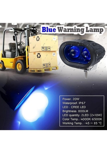 Yaozixa Araçlar İçin Mavi Led Uyarı Işığı 10v-80v 20w Forklift Çalışma Işığı Ip67 Su Geçirmez 30 Derece Spot Işık