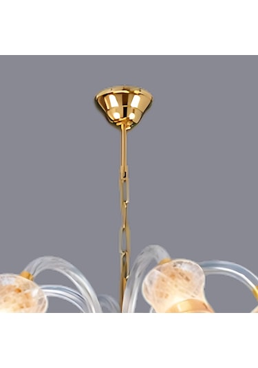 Etoile Altı Kollu Cam Avize Gold