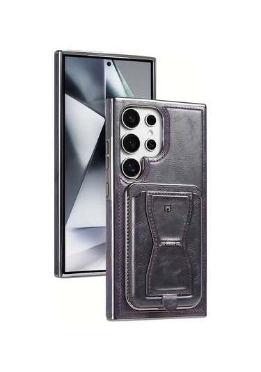 Turcoshop11 Galaxy S24 Ultra Manyetik Kartlık Yüksek Kalite Suni Deri Kılıf Brown