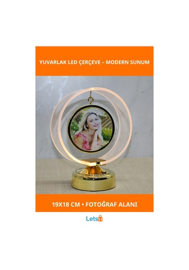 Kişiye Özel Led Işıklı Yuvarlak Fotoğraf Çerçevesi 19x18 Cm