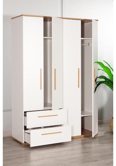 Eva 402 - 4 Kapaklı 2 Çekmeceli Gardırop