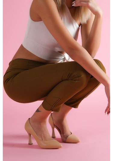 Divolya Violet Nude Burnu Şeffaf Detaylı Günlük Kullanım Stiletto