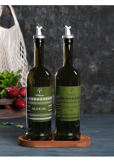 Amber 2'li 750 ml Zeytinyağı ve Sıvıyağ Yağdanlık Şişesi Ayçiçekyağı,Yağlık *Stantsız cb