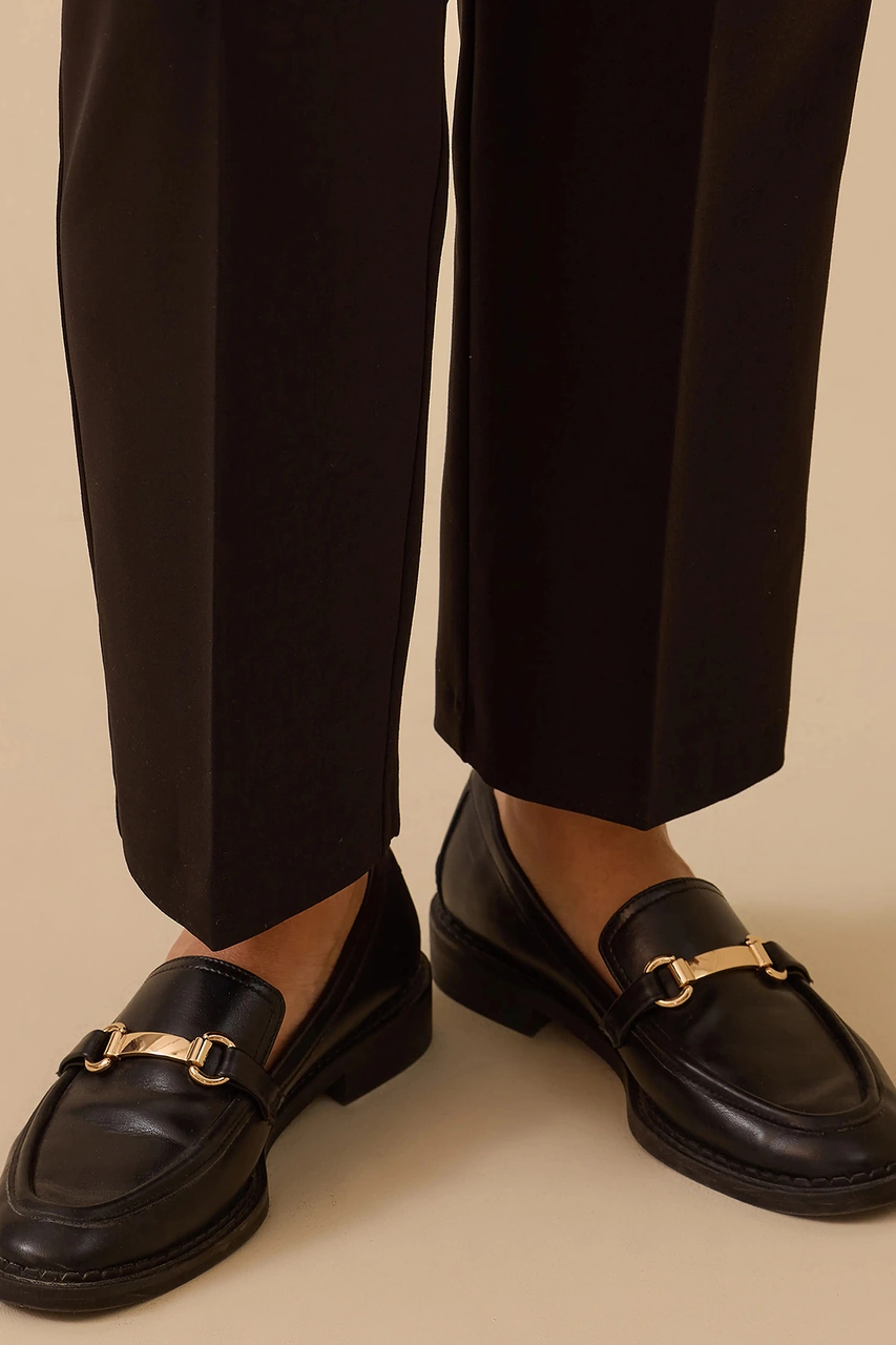 Galaxi Kadın Büyük Beden Tek Düğmeli Düz Paça Pantolon 4001 Siyah Siyah