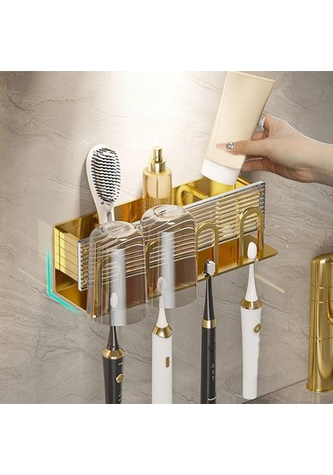 Novahub Yurt Otel Tuvaleti Duvar Montaj Diş Fırçası - Suntek Altın