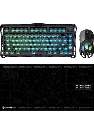 Gravastar V75 Manyetik Kablolu Gaming Klavye, Xpro Kablosuz Optik Mouse Ve Mousepad Oyuncu Seti, Ste Optik